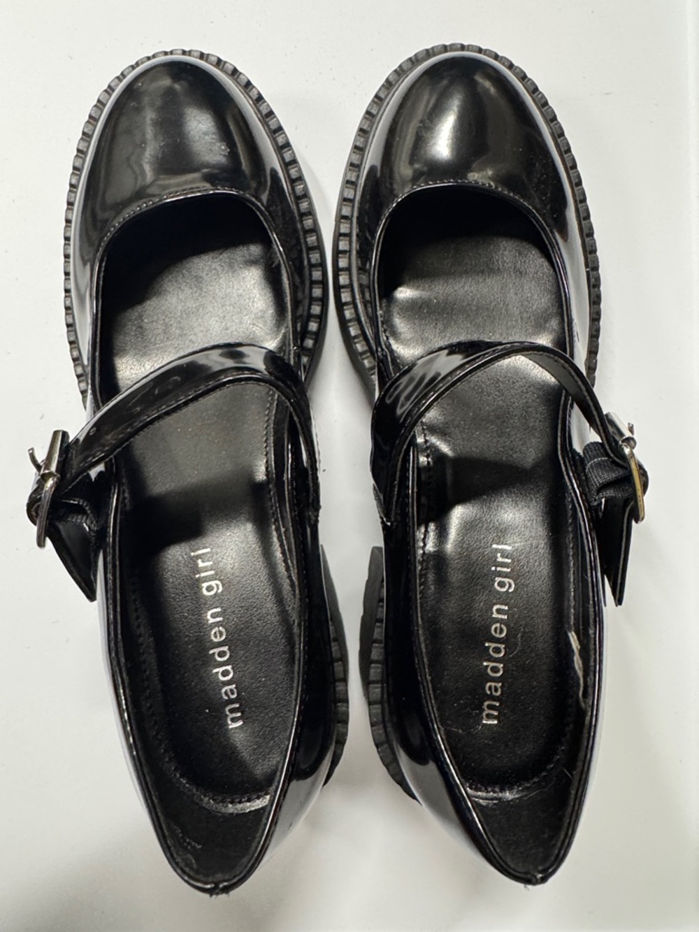 Madden Girl Shiny Black Patent Mary Jane Flats